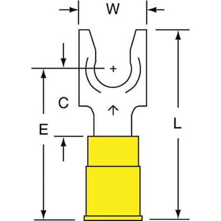 Fork Terminal, 1/4 in Stud Size, 10 AWG, 600 V, Nylon Insulated, Yellow, Crimp Termination Only MPN:MNG10-14FLK