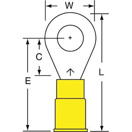 Ring Terminal, 1/4 in Stud Size, 10 AWG, 1, 000 V, Nylon Insulated, Yellow, Crimp Termination Only MPN:MNG10-14R/SK