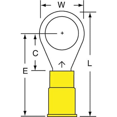 Ring Terminal, 3/8 in Stud Size, 10 AWG, 1, 000 V, Nylon Insulated, Yellow, Crimp Termination Only MPN:MNG10-38R/SK