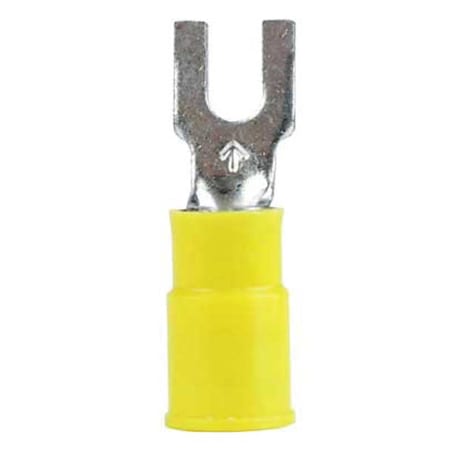 Fork Terminal, #6 Stud Size, 10 AWG, 600 V, Nylon Insulated, Yellow, Crimp Termination Only, 500 PK MPN:MNG10-6FBK