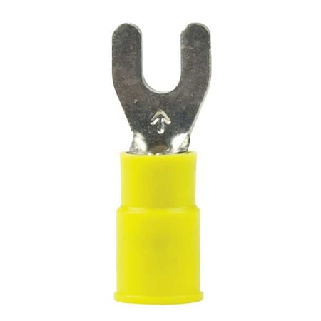 Fork Terminal, #6 Stud Size, 10 AWG, 600 V, Nylon Insulated, Yellow, Crimp Termination Only, 50 PK MPN:MNG10-6FX