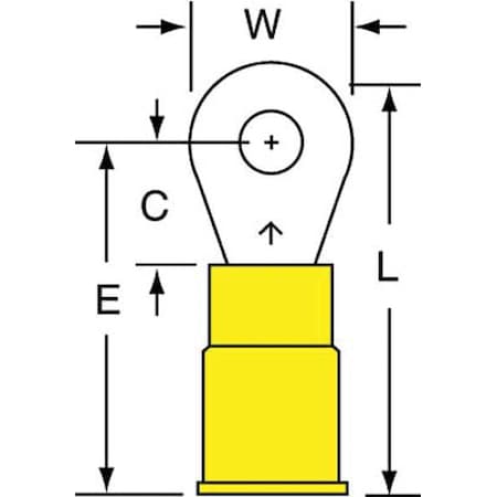 Ring Terminal, #6 Stud Size, 10 AWG, 1, 000 V, Nylon Insulated, Yellow, Crimp Termination Only MPN:MNG10-6RK