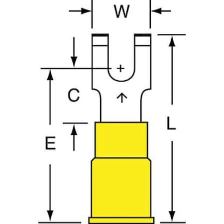 Fork Terminal, #8 Stud Size, 10 AWG, 600 V, Nylon Insulated, Yellow, Crimp Termination Only, 500 PK MPN:MNG10-8FFBK