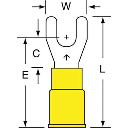 Fork Terminal, #8 Stud Size, 10 AWG, 600 V, Nylon Insulated, Yellow, Crimp Termination Only, 500 PK MPN:MNG10-8FK