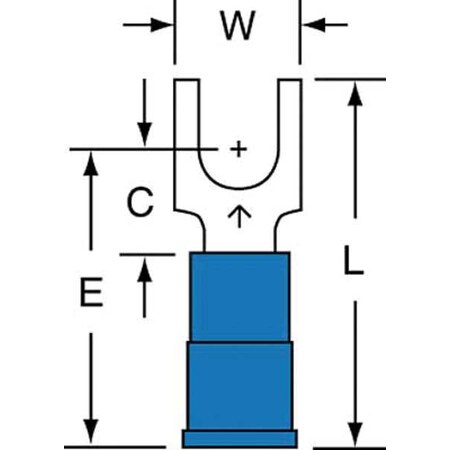 Fork Terminal, #10 Stud Size, 14 AWG, 600 V, Nylon Insulated, Blue, Crimp Termination Only, 1000 PK MPN:MNG14-10FBK
