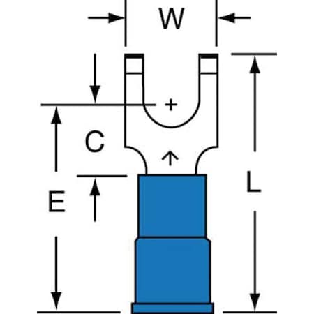 Fork Terminal, #10 Stud Size, 14 AWG, 600 V, Nylon Insulated, Blue, Crimp Termination Only, 1000 PK MPN:MNG14-10FFBK