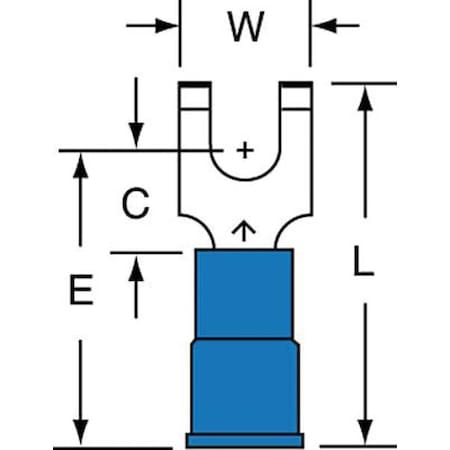 Fork Terminal, #6 Stud Size, 14 AWG, 600 V, Nylon Insulated, Blue, Crimp Termination Only, 1000 PK MPN:MNG14-6FFBK