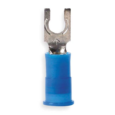 Fork Terminal, #6 Stud Size, 14 AWG, 600 V, Nylon Insulated, Blue, Crimp Termination Only, 100 PK MPN:MNG14-6FLX