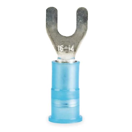 Fork Terminal, #6 Stud Size, 14 AWG, 600 V, Nylon Insulated, Blue, Crimp Termination Only, 100 PK MPN:MNG14-6FX