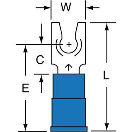 Fork Terminal, #8 Stud Size, 14 AWG, 600 V, Nylon Insulated, Blue, Crimp Termination Only, 1000 PK MPN:MNG14-8FLK