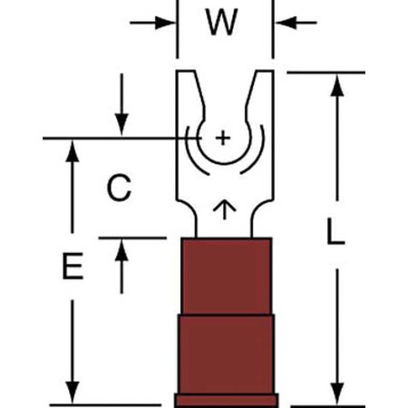 Fork Terminal, #6 Stud Size, 18 AWG, 600 V, Nylon Insulated, Red, Crimp Termination Only, 1000 PK MPN:MNG18-6FLK