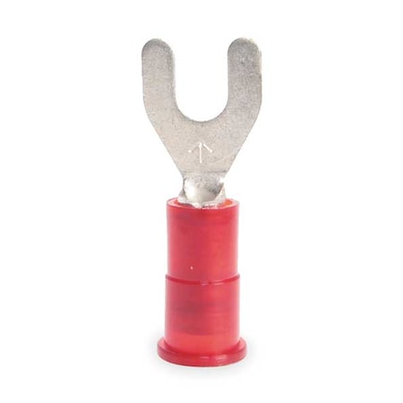 Fork Terminal, #8 Stud Size, 18 AWG, 600 V, Nylon Insulated, Red, Crimp Termination Only, 100 PK MPN:MNG18-8FX