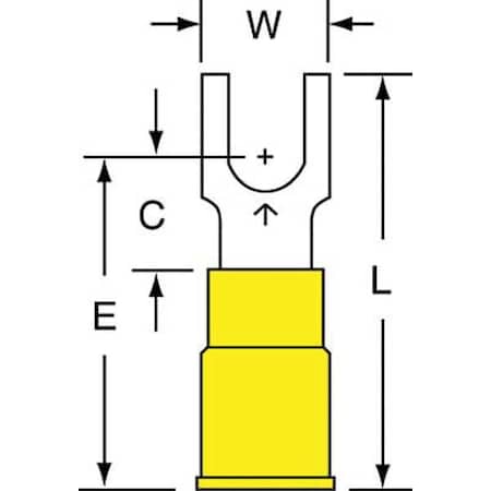 Fork Terminal, #10 Stud Size, 10 AWG, 600 V, Vinyl Insulated, Yellow, Crimp Termination Only MPN:MV10-10FBK