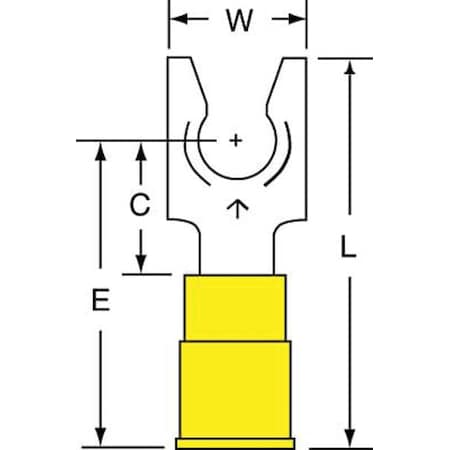Fork Terminal, 1/4 in Stud Size, 10 AWG, 600 V, Vinyl Insulated, Yellow, Crimp Termination Only MPN:MV10-14FLK