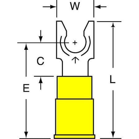 Fork Terminal, 1/4 in Stud Size, 10 AWG, 600 V, Vinyl Insulated, Yellow, Crimp Termination Only MPN:MV10-14FLX