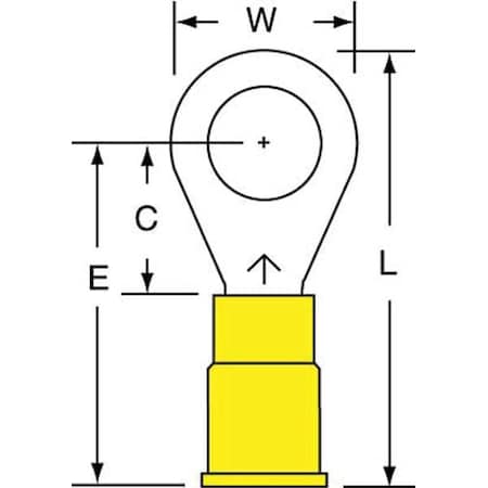 Ring Terminal, 5/16 in Stud Size, 10 AWG, 600 V, Vinyl Insulated, Yellow, Crimp Termination Only MPN:MV10-516R/SK