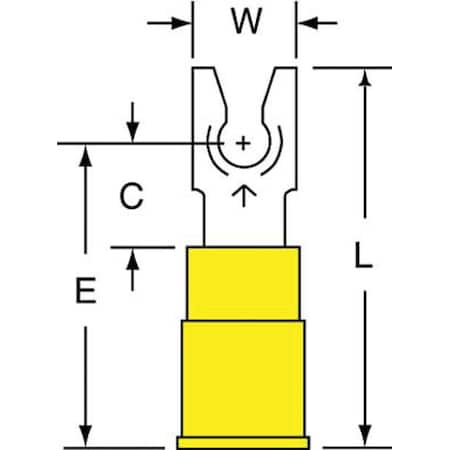 Fork Terminal, #6 Stud Size, 10 AWG, 600 V, Vinyl Insulated, Yellow, Crimp Termination Only, 500 PK MPN:MV10-6FLK