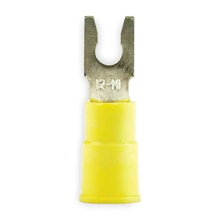 Fork Terminal, #6 Stud Size, 10 AWG, 600 V, Vinyl Insulated, Yellow, Crimp Termination Only, 50 PK MPN:MV10-6FLX