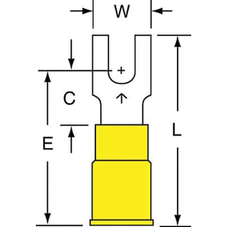Fork Terminal, #8 Stud Size, 10 AWG, 600 V, Vinyl Insulated, Yellow, Crimp Termination Only, 500 PK MPN:MV10-8FBK