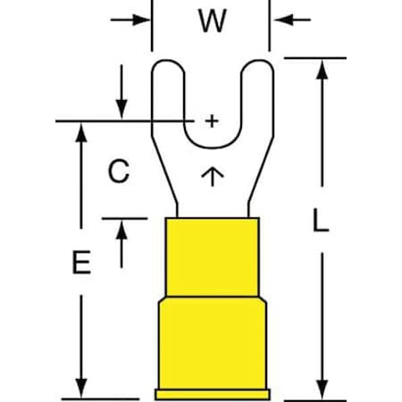 Fork Terminal, #8 Stud Size, 10 AWG, 600 V, Vinyl Insulated, Yellow, Crimp Termination Only, 500 PK MPN:MV10-8FK