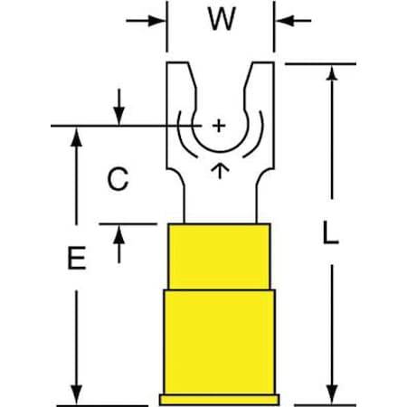 Fork Terminal, #8 Stud Size, 10 AWG, 600 V, Vinyl Insulated, Yellow, Crimp Termination Only, 500 PK MPN:MV10-8FLK