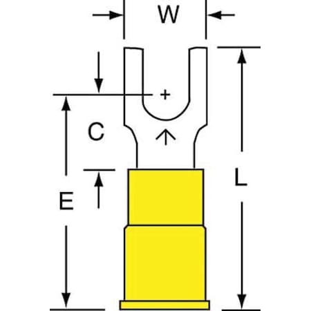 Fork Terminal, #10 Stud Size, 10 AWG, 600 V, Vinyl Insulated, Yellow, Crimp Termination Only MPN:MVU10-10FBK