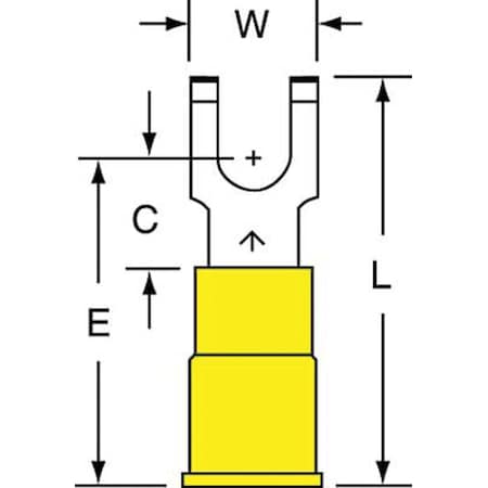 Fork Terminal, #10 Stud Size, 10 AWG, 600 V, Vinyl Insulated, Yellow, Crimp Termination Only MPN:MVU10-10FFBK