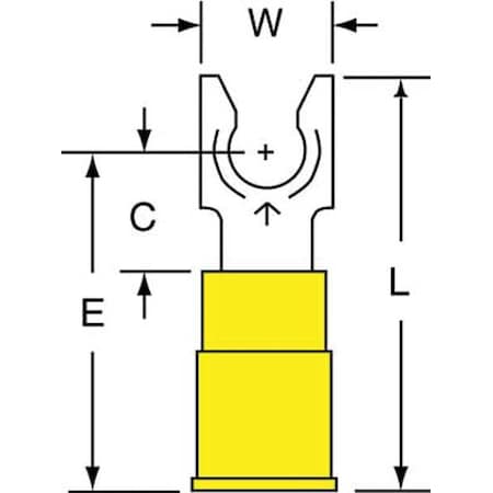 Fork Terminal, #10 Stud Size, 10 AWG, 600 V, Vinyl Insulated, Yellow, Crimp Termination Only MPN:MVU10-10FLK