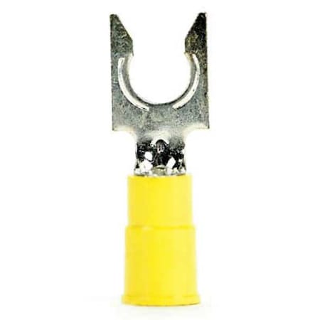 Fork Terminal, 1/4 in Stud Size, 10 AWG, 600 V, Vinyl Insulated, Yellow, Crimp Termination Only MPN:MVU10-14FLK