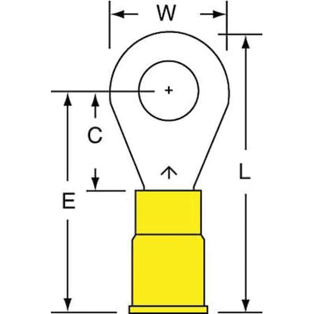 Ring Terminal, 1/4 in Stud Size, 10 AWG, 600 V, Vinyl Insulated, Yellow, Crimp Termination Only MPN:MVU10-14R/SK