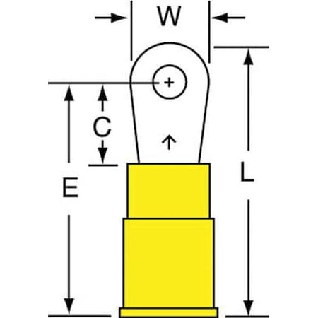 Ring Terminal, #4 Stud Size, 10 AWG, 600 V, Vinyl Insulated, Yellow, Crimp Termination Only, 500 PK MPN:MVU10-4R/SK