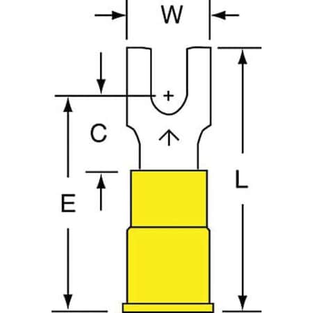 Fork Terminal, #6 Stud Size, 10 AWG, 600 V, Vinyl Insulated, Yellow, Crimp Termination Only, 500 PK MPN:MVU10-6FBK