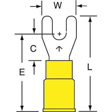 Fork Terminal, #6 Stud Size, 10 AWG, 600 V, Vinyl Insulated, Yellow, Crimp Termination Only, 500 PK MPN:MVU10-6FK