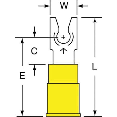 Fork Terminal, #6 Stud Size, 10 AWG, 600 V, Vinyl Insulated, Yellow, Crimp Termination Only, 500 PK MPN:MVU10-6FLK