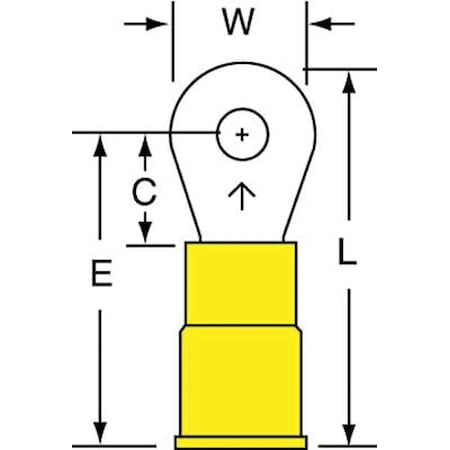 Ring Terminal, #6 Stud Size, 10 AWG, 600 V, Vinyl Insulated, Yellow, Crimp Termination Only, 500 PK MPN:MVU10-6RK