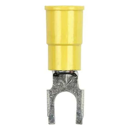 Fork Terminal, #8 Stud Size, 10 AWG, 600 V, Vinyl Insulated, Yellow, Crimp Termination Only, 500 PK MPN:MVU10-8FBK