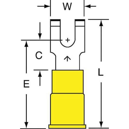 Fork Terminal, #8 Stud Size, 10 AWG, 600 V, Vinyl Insulated, Yellow, Crimp Termination Only, 500 PK MPN:MVU10-8FFBK