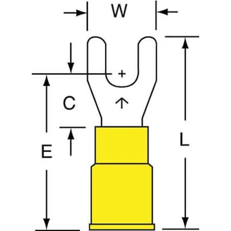 Fork Terminal, #8 Stud Size, 10 AWG, 600 V, Vinyl Insulated, Yellow, Crimp Termination Only, 500 PK MPN:MVU10-8FK