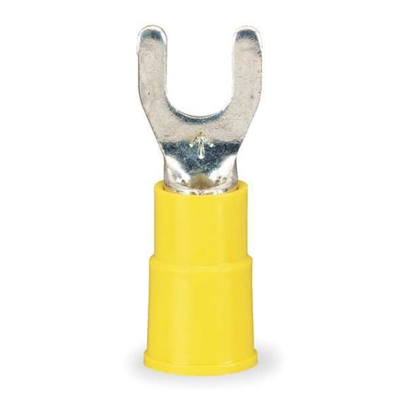 Fork Terminal, #8 Stud Size, 10 AWG, 600 V, Vinyl Insulated, Yellow, Crimp Termination Only, 50 PK MPN:MVU10-8FX