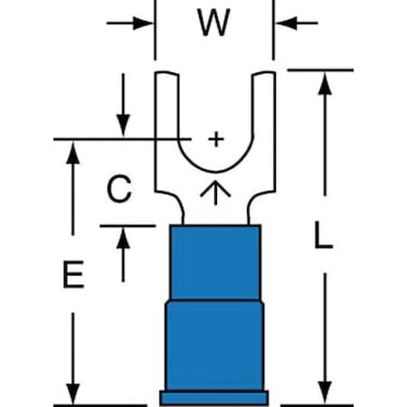 Fork Terminal, #10 Stud Size, 14 AWG, 600 V, Vinyl Insulated, Blue, Crimp Termination Only, 1000 PK MPN:MVU14-10FBK