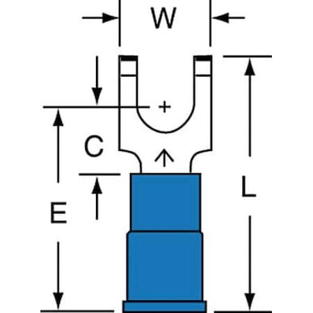 Fork Terminal, #10 Stud Size, 14 AWG, 600 V, Vinyl Insulated, Blue, Crimp Termination Only, 1000 PK MPN:MVU14-10FFBK
