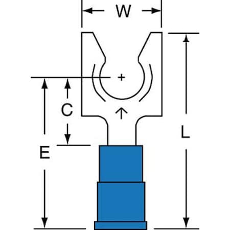 Fork Terminal, 1/4 in Stud Size, 14 AWG, 600 V, Vinyl Insulated, Blue, Crimp Termination Only MPN:MVU14-14FLK