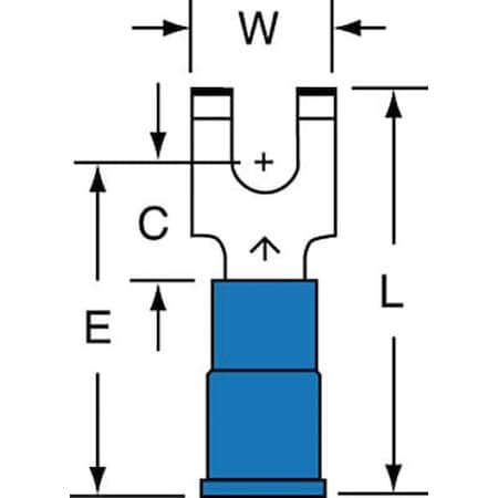Fork Terminal, #6 Stud Size, 14 AWG, 600 V, Vinyl Insulated, Blue, Crimp Termination Only, 1000 PK MPN:MVU14-6FFBK