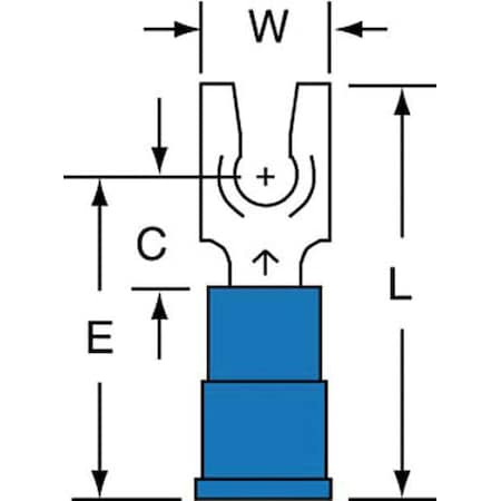 Fork Terminal, #6 Stud Size, 14 AWG, 600 V, Vinyl Insulated, Blue, Crimp Termination Only, 1000 PK MPN:MVU14-6FLK