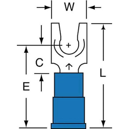 Fork Terminal, #8 Stud Size, 14 AWG, 600 V, Vinyl Insulated, Blue, Crimp Termination Only, 1000 PK MPN:MVU14-8FLK