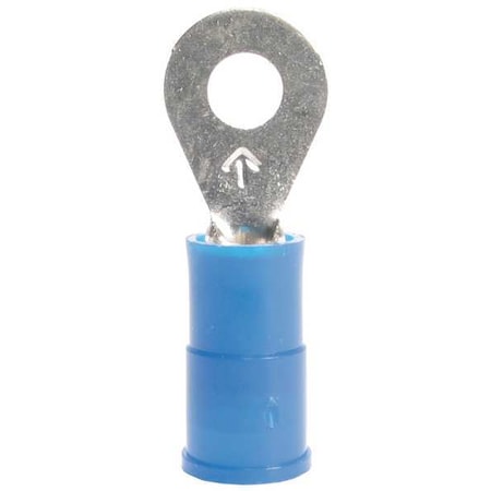 Ring Terminal, #6 Stud Size, 14 AWG, 1, 000 V, Vinyl Insulated, Blue, Crimp Termination Only, 25 PK MPN:RV14-6Q