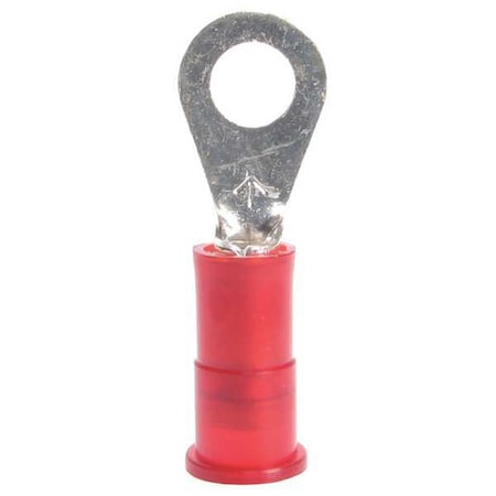 Ring Terminal, 1/4 in Stud Size, 18 AWG, 1, 000 V, Vinyl Insulated, Red, Crimp Termination Only MPN:RV18-14Q