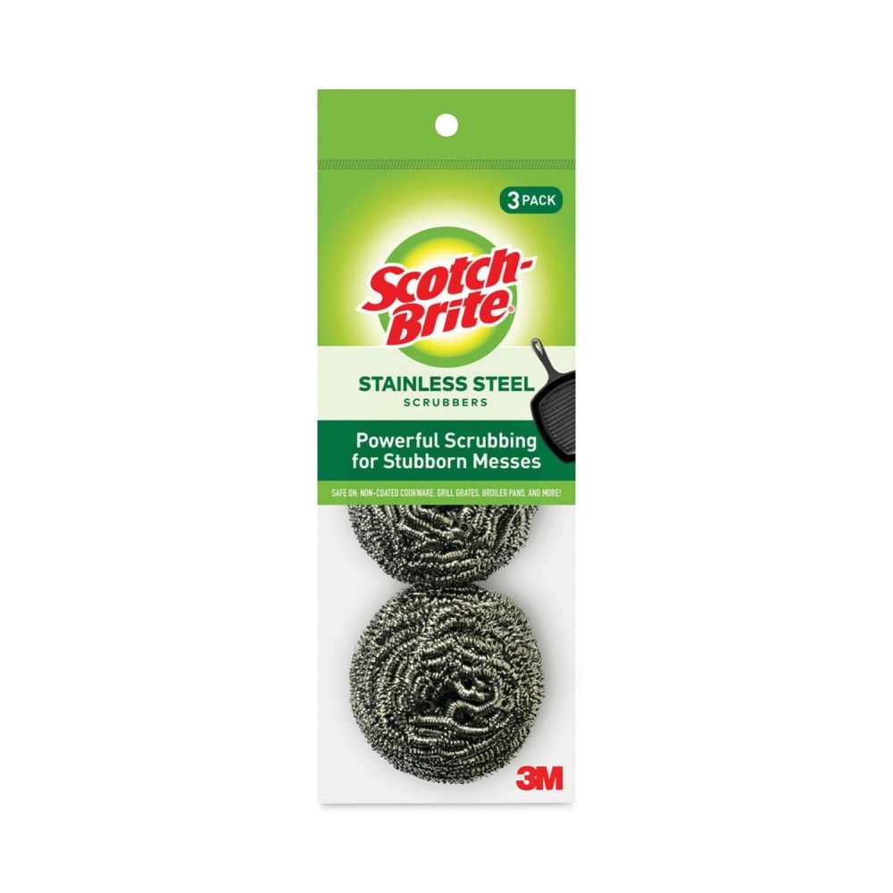 Scotch-Brite Metal Scrubbing Pads, 2.25 x 2.75, Silver, 3/Pack, 8 Packs/Carton MPN:214C