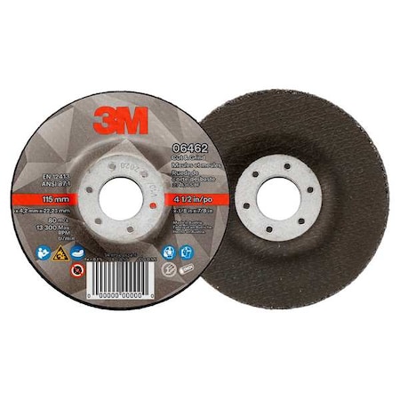 Abrasive Cut-Off Wheel, Type 27, 4 1/2 in Dia, 0.125 in Thick, 7/8 in Arbor Hole Size, Ceramic MPN:06462