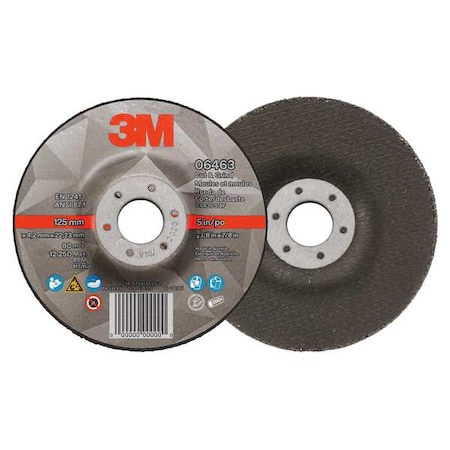 Abrasive Cut-Off Wheel, Type 27, 5 in Dia, 0.125 in Thick, 7/8 in Arbor Hole Size, Ceramic, 36 Grit MPN:06463